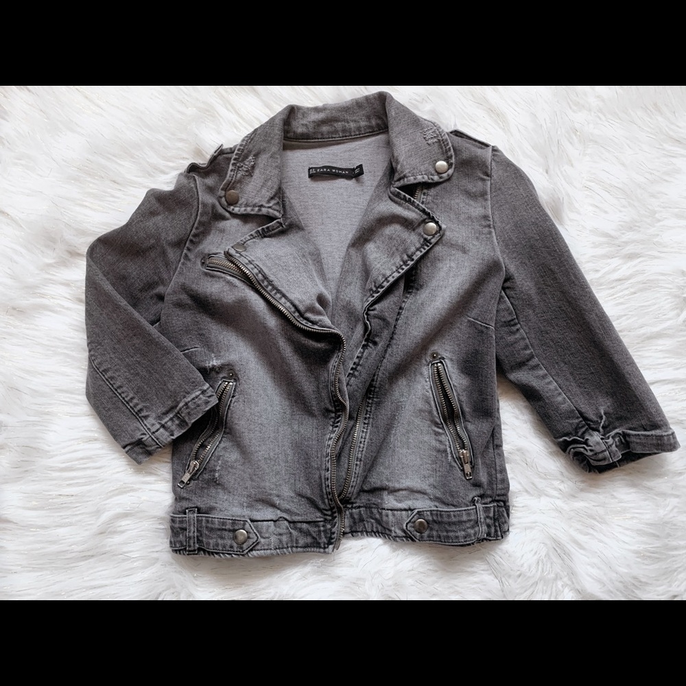 zara cropped, 3/4-sleeve denim jacket
